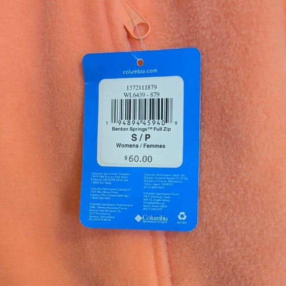 NWT Columbia Benton Spring Full Zip coral, Sm. - Picture 6 of 6